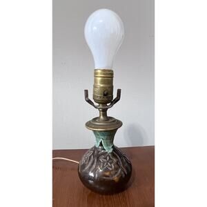 Van Briggle MCM Art Pottery Lamp Brown Turquoise Drip Glaze Floral Signed Stamp